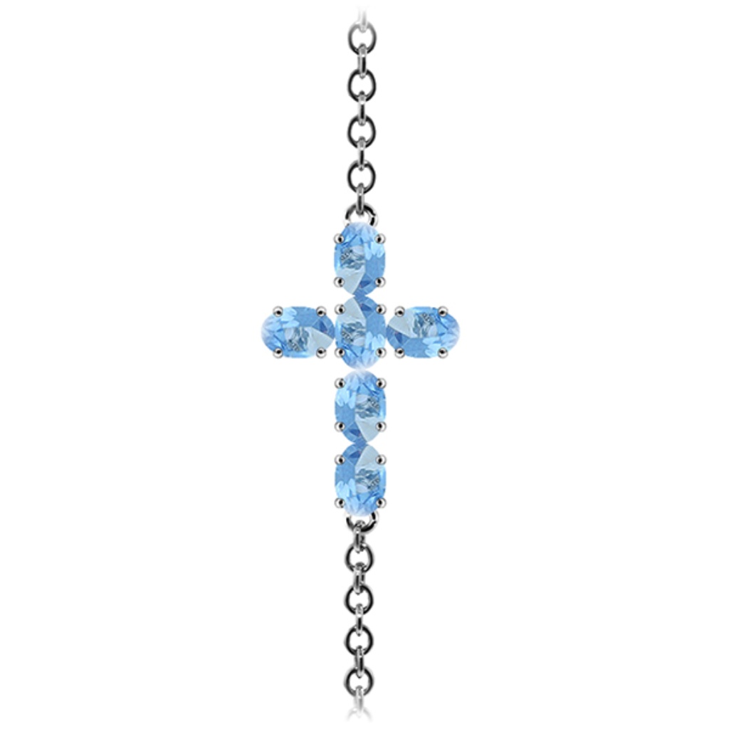 Gold Cross Bracelet With Natural Blue Topaz 730$